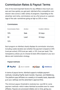 admitad commission rates and payout terms